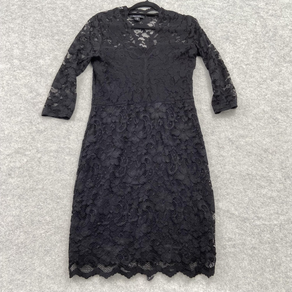 Karen Kane Dress Womens Small Black Lace V Neck 3/4 Sleeve Sheath Knee Length